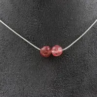 Bijoux Pierres et Minéraux. Collier 2 perles Strawberry Quartz de Madagascar Chaine en acier Collier femmes, hommes. Taille personnalisabl