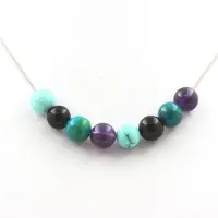 Bijoux Pierres et Minéraux. Collier perles Améthyste + Chrysocolle Teintée + Agate noire + Howlite Collier femmes, hommes. Taille personna