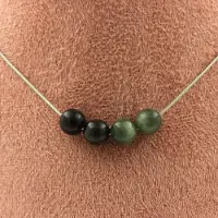 Bijoux Pierres et Minéraux. Collier 4 perles Seraphinite de Russie 8 mm Chaine en acier inoxydable Collier femmes, hommes. Taille personna