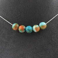 Bijoux Pierres et Minéraux. Collier 5 perles Jaspe bleu orange 8 mm. Chaine en acier inoxydable Collier femmes, hommes. Taille personnalis