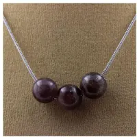 Bijoux Pierres et Minéraux. Collier 3 perles Rubis de Mogok, Birmanie, Myanmar 8 mm Chaine en acier inoxydable.
