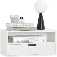 SoBuy - Table de nuit flottante - Armoire murale - 45x22x25cm - Blanc - NKD03-W