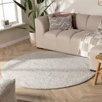 NATURL. Tapis en laine rond - Feline Gris/Chiné | Ø 160 cm | Rond | Tissage plat