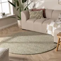 NATURL. Tapis en laine rond - Feline Vert Olive/Chiné | Ø 200 cm | Rond | Tissage plat