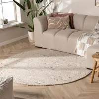 NATURL. Tapis en laine rond - Feline Blanc/Chiné | Ø 80 cm | Rond | Tissage plat