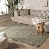 NATURL. Tapis en laine - Feline Vert Olive/Chiné | 280x380 cm | Rectangulaire | Tissage plat