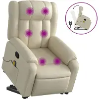 vidaXL Fauteuil de massage avec releveur Crème Similicuir