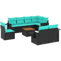 vidaXL Ensemble de 9 canapés de jardin avec coussins, polyrattan noir