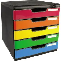 Exacompta Bloc à tiroirs MODULO - format A4+ - L 288 x P 350 x H 320 mm - 5 tiroirs - verrouillable avec 2 clés - coloris arlequin