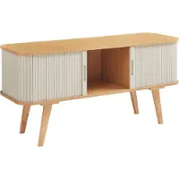 En.casa Armoire TV 'Tysvær' avec 2 portes coulissantes 120 x 40 x 58 cm bambou / blanc crème
