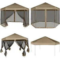 The Living Store Pavillon pliable avec parois latérales Hexagonal 3,6x3,1m Taupe 220g/m