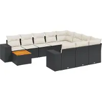 vidaXL Ensemble de salon de jardin 11 pièces avec coussins noir poly rotin