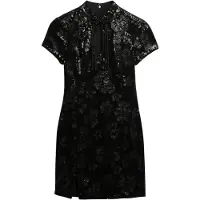 Superdry pour femme. W8012036A Mini robe Mandarin à paillettes noir (M), Casuel, Fête, Polyester, Manche courte