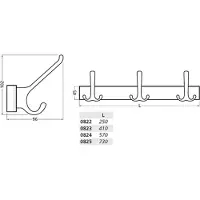 Hermeta Rail de crochets pour chapeaux 0822-0823 3 crochets Saillie 96 mm Métal léger argenté anodisé