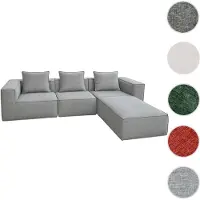 Mendler Canapé en L HWC-O54, canapé lounge avec ottomane, modulable à droite/gauche, tissu/textile 63x270x190cm gris clair