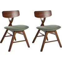 Beliani Ensemble de 2 chaises de salle à manger marron foncé et vert polyester caoutchouc dossier en bois et cadre assise rembourrée salle à manger