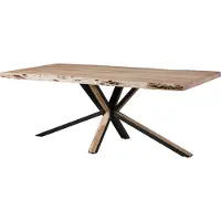 MASSIVMOEBEL24.DE MASSIVMOEBEL24 | Table tranche d'arbre 220x100x77 Acacia laqué beige / pied central anthracite mat / nature FREEFORM