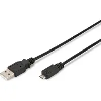 Digitus Câble USB 2.0 – 3 m – USB A vers Type Micro B – 480 Mbit/s – Câble de Connexion pour Ordinateurs, Ordinateurs Portables, hubs, Smartphones – Noir