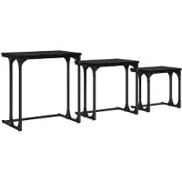 vidaXL Ensemble de 3 tables basses emboîtables, noir, aspect chêne, aggloméré