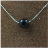 Bijoux Pierres et Minéraux. Collier 1 perle Obsidienne noire 8 mm Chaine en acier inoxydable.