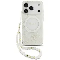 GUESS Iml Flowers Electro Pearl Strap Magsafe Iphone 17 Pro Phone Case Clair