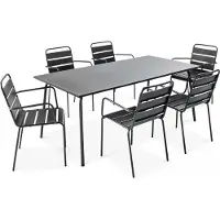 Oviala Ensemble table de jardin et 6 fauteuils en métal gris - Palavas