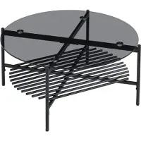 Wohnling Table basse en verre et métal ronde 80 x 40 cm noire Table de salon moderne avec rangement Table basse Salon avec espace de rangement Table basse loft