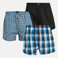 Bench lot de trois boxers tissés Anujan Homme Noir/Blanc et carreaux bleus/Noir/Noir/Blanc et carreaux bleus
