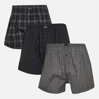 Bench lot de 3 Boxers Tissés Rawin Homme Noir à Carreaux/Noir/Noir à Carreaux