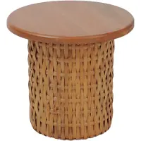 Mendler Table d'appoint HWC-P15, table de salon/table basse table de salon table de plante table, bois d'acajou rotin rond Ø44cm