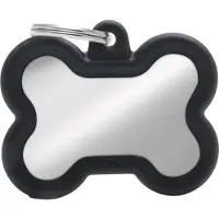 My Family Bone Chrome Plated Brass ID Dog Tag noir, 4.1x3.3cm (1 pc) (Chien)