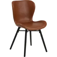 Freiraum Batilda -A1 Esszimmerstuhl (2er-Set),Polyuréthaneretro Leder look cognac 691B, Gestellen matt schwarz NC lackiert Rubberwood, mit Reissverschluss, Zigzagnähte und creme Nähte, Colli 2 Stück