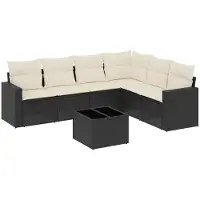 vidaXL Ensemble de salon de jardin 7 pièces avec coussins noir poly rotin