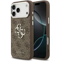 GUESS Coque 4G Metal Logo Backcover pour Apple iPhone 17 Pro - Silver Edge - Brown