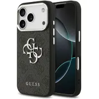 GUESS Coque 4G Metal Logo Backcover pour Apple iPhone 17 Pro - Silver Edge - Black