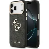 GUESS Coque 4G Metal Logo Backcover pour Apple iPhone 17 Pro - Gold Edge - Black