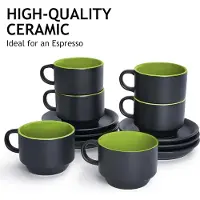 OEM Lot de 6 tasses à espresso, noires à l'extérieur et vertes à l'intérieur, en céramique, 75 ml