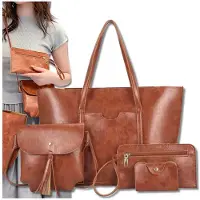 Edibazzar | Sac à bandoulière en cuir pour femme, sac shopper, spacieux A4, set marron