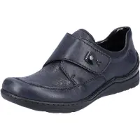 Rieker Chaussures de ville pour dames , modèle Glunia, chaussures plates, mocassins, couleur bleue, pour un usage quotidien