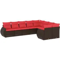 vidaXL Ensemble de 9 canapés de jardin avec coussins, marron, polyrattan
