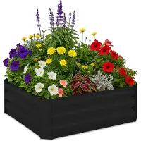 Relaxdays Jardinière surélevée , en métal galvanisé, pour fleurs, plantes et légumes, H x l x P : 30 x 90 x 90 cm, jardinière rectangulaire, noire