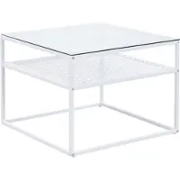 Wohnling Table basse en verre et métal blanc 60x60x45 cm Table de salon carrée moderne avec tablette Table d'appoint Table basse Table en verre Petite