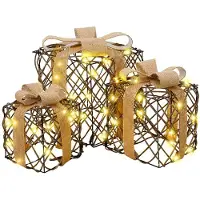 vidaXL Boîte cadeau de Noël illuminée, 3 pièces, 150 LED, lumière blanche chaude