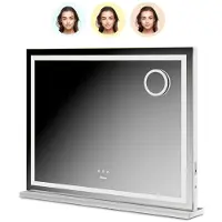 Mirlux Hollywood Mirror 80x60CM - 2 haut-parleurs Bluetooth - ports de charge USB et USB-C - éclairage LED - miroir de maquillage - zoom 10x - suspendu - blanc