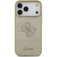 GUESS Fixed Glitter Big 4g Metal Frame Iphone 17 Pro Max Phone Case Doré
