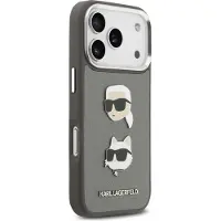 Karl Lagerfeld Fw Grained Karl & Choupette Heads Pins & Logo Iphone 17 Pro Phone Case Gris