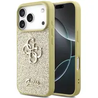 GUESS Coque 4G Metal Logo Glitter pour Apple iPhone 17 Pro - Doré
