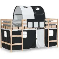 vidaXL Lit surélevé pour enfants avec tunnel blanc & noir 80x200 cm en pin