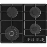 Gorenje GTW641EB, noir, encastrable, 60 cm, table de cuisson au gaz, verre trempé, 4 zones