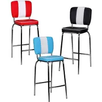 FineBuy Lot de 4 tabourets de bar « American Diner » rouge, style rétro des années 50, avec dossier et repose-pieds, hauteur d'assise 76 cm